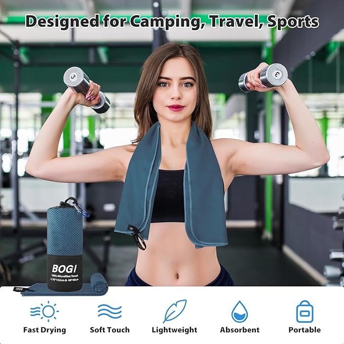BOGI 4 Pack Microfiber Travel Sports Towel-Quick Dry Towel, Soft Lightweight Microfiber Camping Towel Absorbent Compact Travel Towel for Camping Gym Beach Bath Yoga Swimming Backpacking-4 pcs Medium