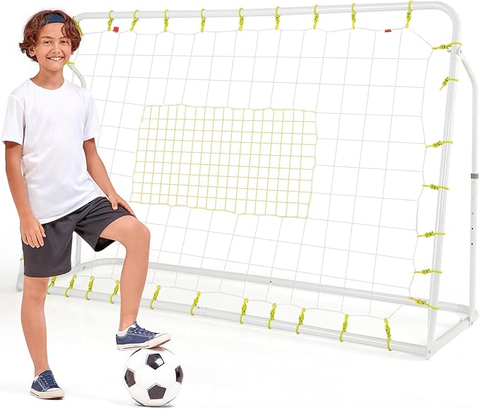 Goplus 6FT x4FT Soccer Net, 2 in 1 Soccer Rebounder Soccer Goal w/Shooting Auxiliary Area, 5 Adjustable Angles, Kids Youth Teens Soccer Practice Training Equipment for Backyard