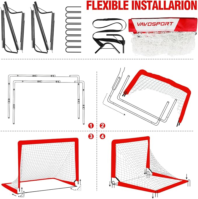 Kids Soccer Goals for Backyard Set - 2 of 4' x 3' Portable Soccer Goal Training Equipment, Pop Up Toddler Soccer Net with Soccer Ball, Soccer Set for Kids, Youth Outdoor Games, Sports, Play