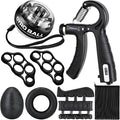 Hand Grip Strengthener Workout Kit (8 Pack) Forearm Grip Adjustable Resistance Hand Gripper, Finger Stretcher, Finger Exerciser, Grip Ring，Gyro Ball (black)
