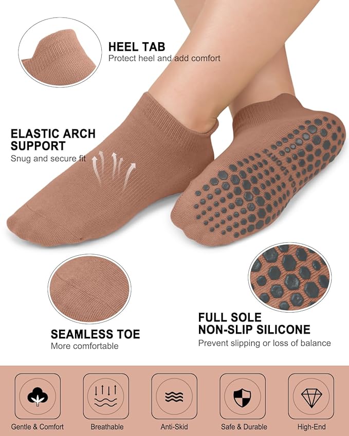 5 Pairs Pilates Grip Socks Yoga Socks with Grips for Women, Non-Slip Athletic Socks for Ballet, Dance, Workout, Hospital