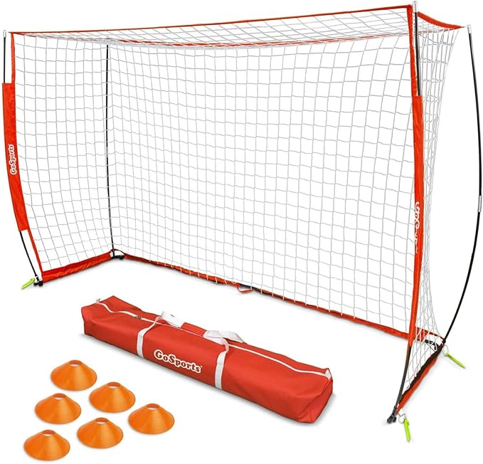 GoSports ELITE Futsal Soccer Goal - 3 M x 2 M Size, Foldable Bow Type Frame and Net - Play & Train Like The Pros, Includes Carry Bag and Agility Cones