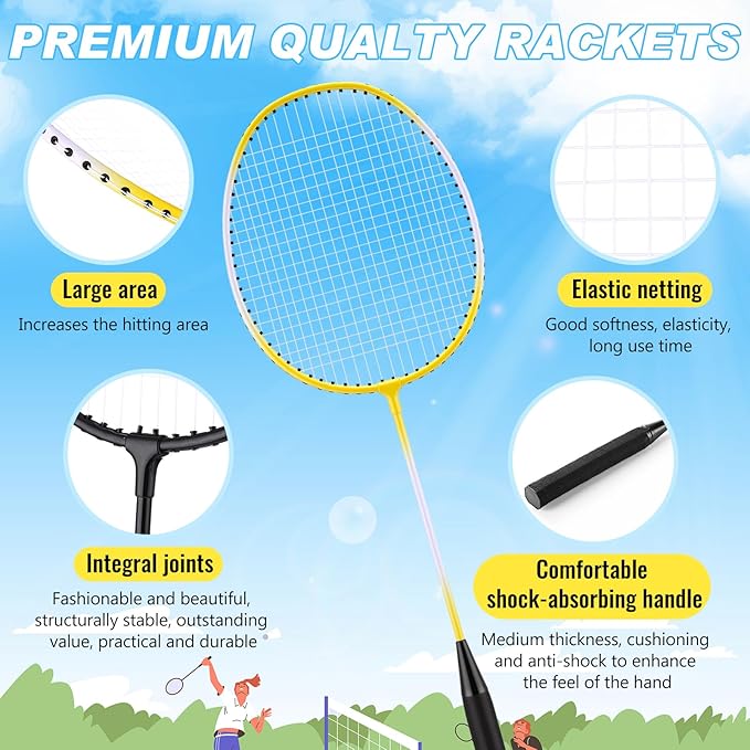 12 Pack Badminton Rackets Set Including Rackets, Nylon Shuttlecocks and Carry Bag for Outdoor Backyard Games Beginners