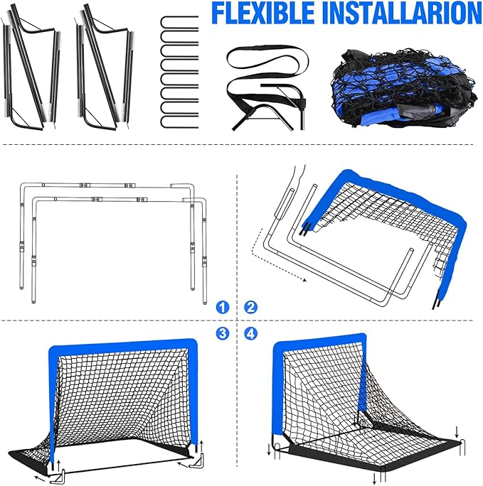 Kids Soccer Goal for Backyard Set - 2 Set of 6X4 FT Toddler Soccer Nets with 20ft Agility Ladder, Soccer Ball, Pop Up Portable Soccer Set for Kids and Youth Game and Training Goals Ages 3-16 Gift