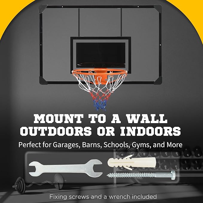 Soozier Wall Mounted Basketball Hoop with 45" x 29" Shatter Proof Backboard, Durable Rim and All-Weather Net for Indoor and Outdoor Use