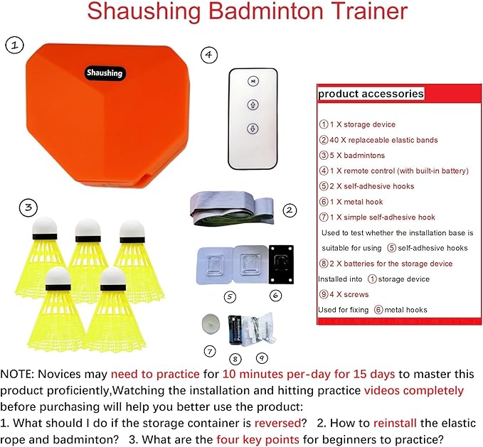 Rebound Badminton Trainer,Self Training Badminton,Automatic,Remote Control Height Adjust,5Pcs
