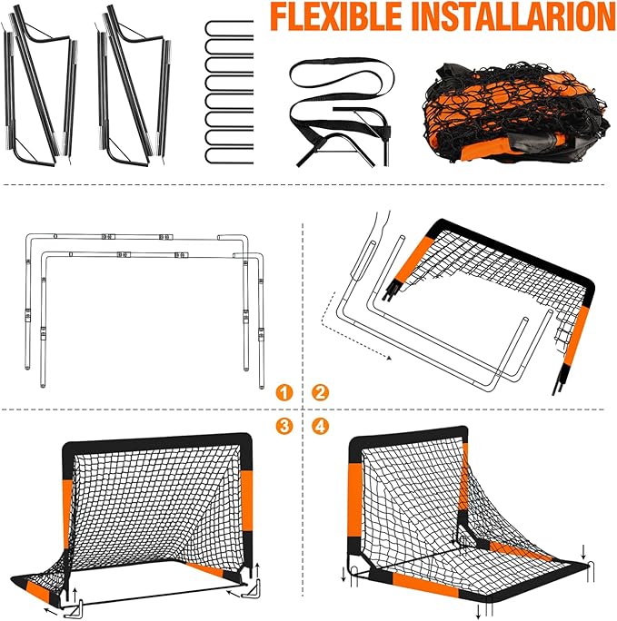 Kids Soccer Goal for Backyard Set - 2 Set of 7X5 / 6X4 ft Toddler Soccer Nets Training Equipment, Soccer Ball, Pop Up Portable Soccer Set for Kids and Youth Games and Training Goals Ages 3-16 Gift