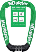 NDakter Bike Chain Lock, 5 Digit Combination Heavy Duty Anti Theft Bicycle Chain Lock,2.62/3.2/4.27/5/6Ft Long Security Resettable Bike Locks for Bike, Bicycle, Scooter, Door, Gate, Fence-4/6mm Thick