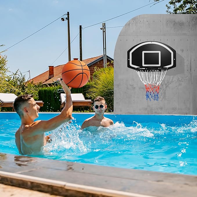 Goplus Wall Mount Basketball Hoop, 28.5’’ x 18’’ Large Backboard with 17’’ Rim, Shatter-Proof Backboard, All-Weather Net, Door Wall Mounted Indoor Outdoor Basketball Playset for Backyard Family Games