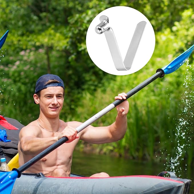 HARFINGTON Single Button Kayak Paddle Snap Spring Clip Spring Steel V-Shaped Hollow Lift Telescopic Locking Tube Pole Clips for Tent Umbrella Camping