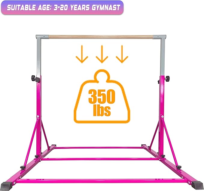 MARFULA Gymnastic Bar for Kid and Teenage Ages 3-25, 5 FT / 8 FT Base Length, 4 FT Width 5 FT Height, Gymnastic Kip Bar Horizontal Bar for Gymnast, Gymnastic Training Equipment for Home and Club Use