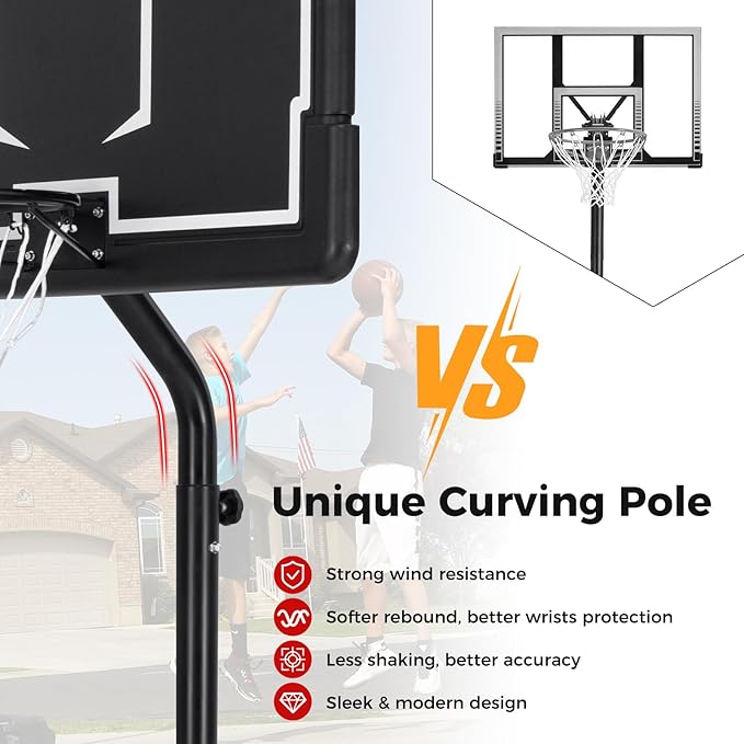 Goplus Portable Outdoor Basketball Hoop, 6.9-8.5 FT Adjustable Basketball Goal System w/Fillable Base, Shatterproof PC Backboard, Transport Wheels for Kids Teens Youth in Backyard Driveway Indoor
