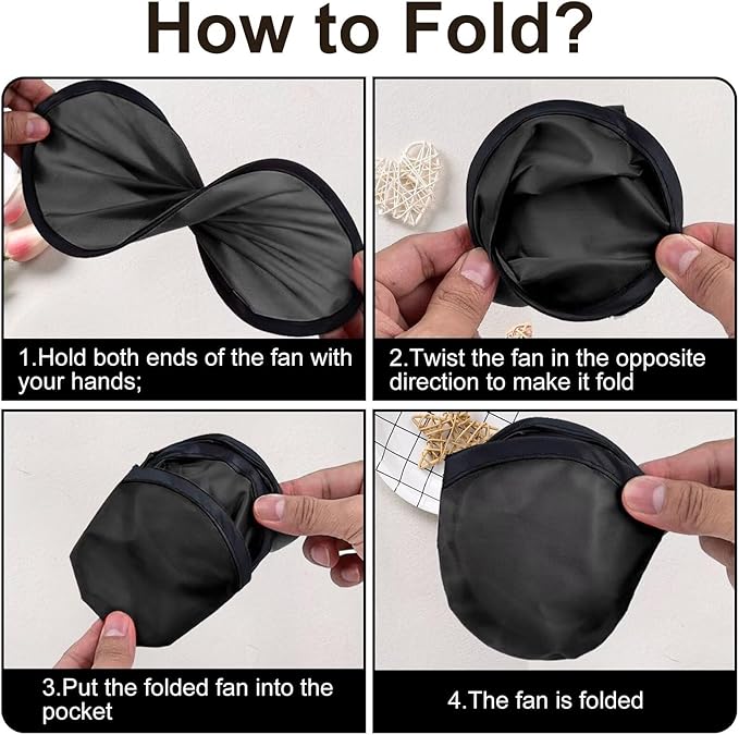 1PC Foldable Flying Disc Fans with Bags, 9.8'' DIY Handheld Black Egde Fabric Folding Fan for Outdoor Game Activities Birthday Party Favors End of Year Student Gifts, White