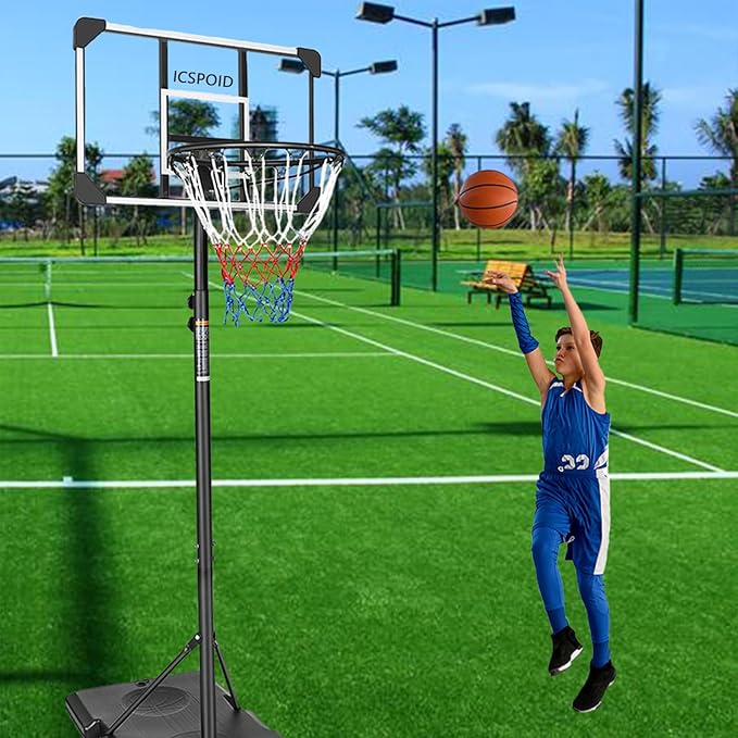 Icoud Height-Ajustable Basketball Hoop 8.5/9.2ft Portable Basketball Goals,32/36 inch Background with Wheels System