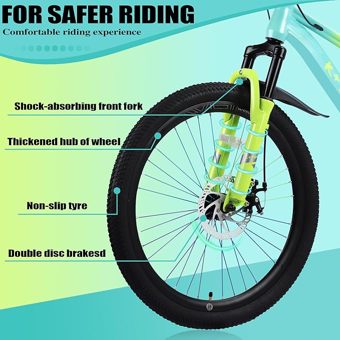 20/24 Inch Mountain Bike for Kids, Girls Boys Bikes Ages 8-12, Single Speed Mountain Bicycle with Suspension Fork, 20/24 Inch Bike Boys Girls Bicycles with Front and Rear Disc Brakes