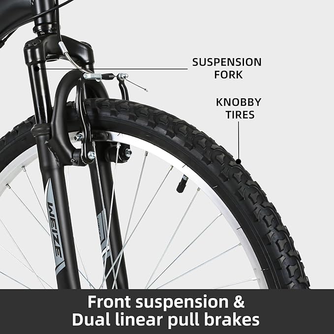 WEIZE Mountain Bike, 26/27.5 inch Outdoor Cycling Bike,18-Speed/High-Carbon Steel/Dual Full Suspension, Adjustable Ergonomic Seat for Men Women Adult, MTB Bicycle with Suspension Fork,Sleek Colors