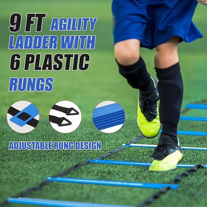 Soccer Goal,Soccer Net,Soccer Goals for Backyard,with Bow Frame,Collapsible Metal Base and Agility Ladder