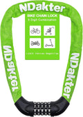 NDakter Bike Chain Lock, 5 Digit Combination Heavy Duty Anti Theft Bicycle Chain Lock,2.62/3.2/4.27/5/6Ft Long Security Resettable Bike Locks for Bike, Bicycle, Scooter, Door, Gate, Fence-4/6mm Thick