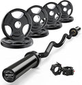 RitFit 2 Inch EZ Curl Bar with Weights, 700LBS Weight Capacity Olympic Curl Barbell for Bicep, Tricep and Weight Lifting Exercises