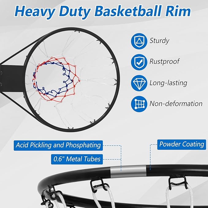 Goplus 18’’/15’’ Replacement Basketball Rim, Wall Door Mounted Basketball Hoop with All Weather Net, Indoor Outdoor Hanging Basketball Rim Goal Outside