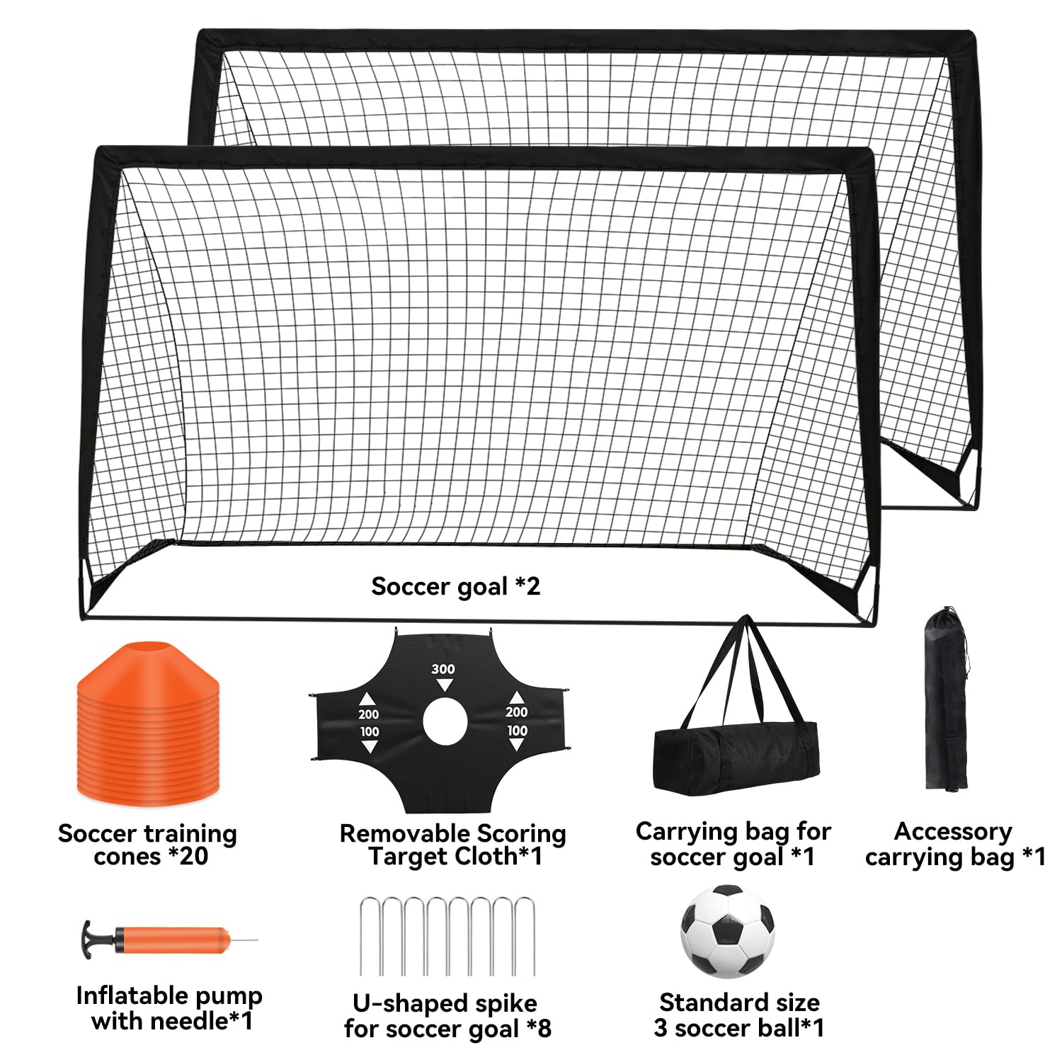 Fololicx Soccer Goals for Backyard, 2 of 6x4ft Kids Soccer Net Training Equipment Track Field Race Hurdles, Portable Pop Up Toddler Soccer Goal with Soccer Ball, Scoring Target Cloth, and Cones