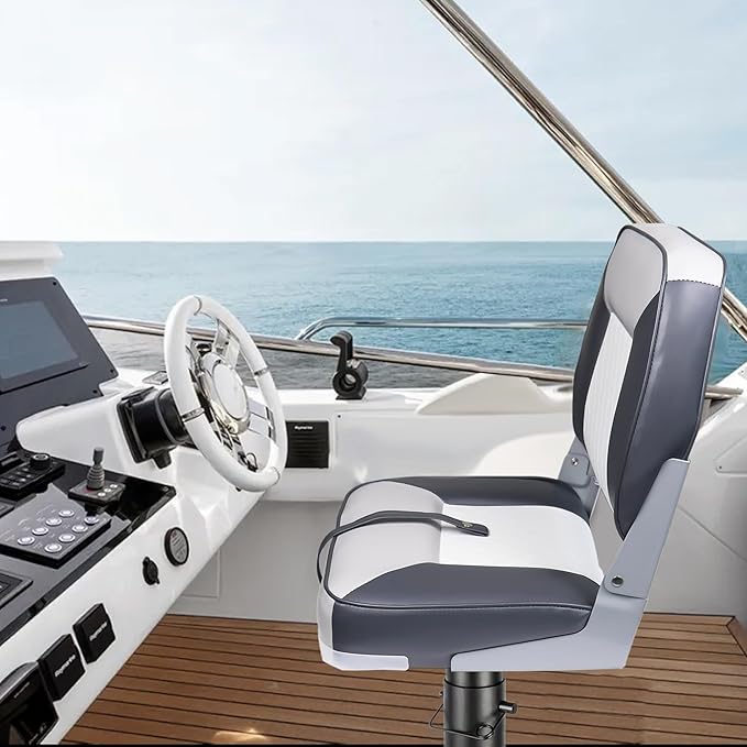 Folding Boat Seat Low Back Boat Chair Marine Bass Jon Fishing Boat Seats 2 Pack, White/Gray/Charcoal