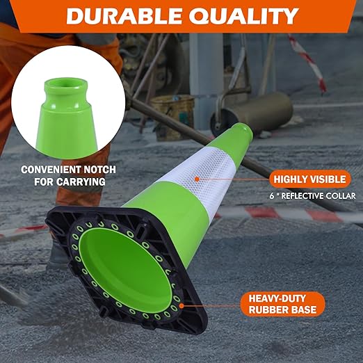 4 Pack 18" Green Traffic Safety Cones – High-Visibility PVC Cones with Weighted Black Base for Construction, Parking, and Crowd Control (18 inch -4 Pack)