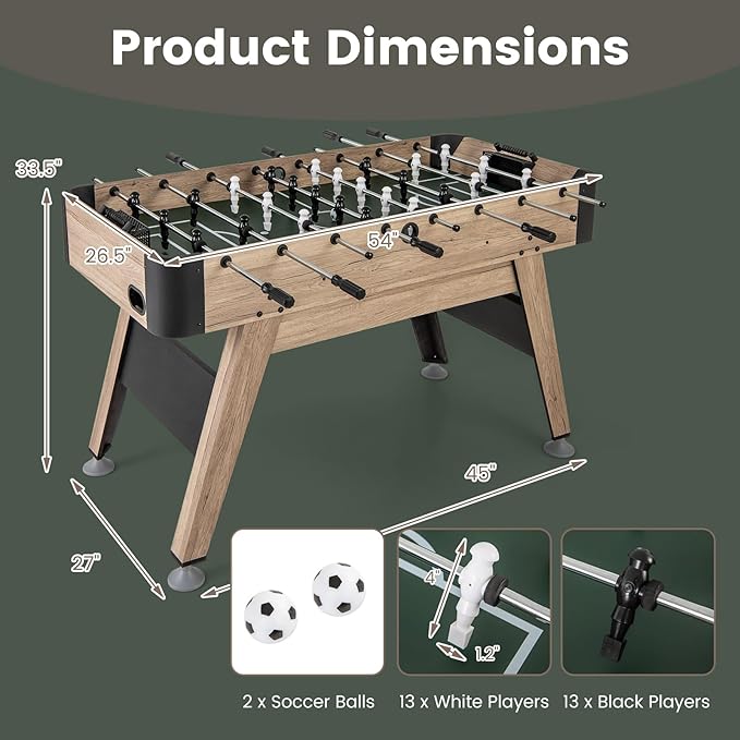 Goplus 54” Foosball Table for Adults, Competition Full Size Soccer Game Table with 2 Balls, 26 Players, Adjustable Leg Levelers, Arcade Football Table with for Kids Family Game Rooms, Bars, Parties