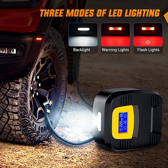 Nilight Tire Inflator Air Compressor Portable Pump for 12V DC Car Tires with Digital Pressure Gauge 150PSI Auto LED Light Cars ATVs Bicycles