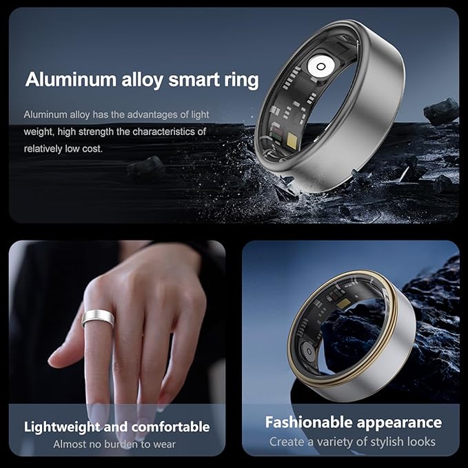 Loluka Smart Ring with Heart Rate Monitor Fitness Ring Fitness Tracker Step Tracker Sleep Monitor Health Tracking No Subscription Fee for Android iOS Silvery 12