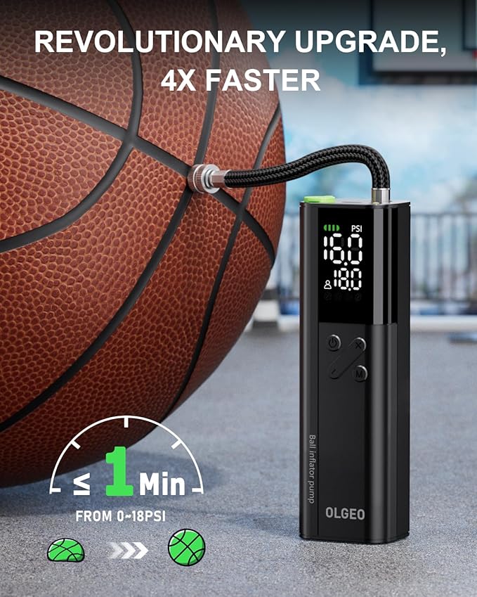 Electric Ball Pump, 16PSI Portable Air Pump with Pressure Gauge and Digital LCD Display for Basketball Pump, Soccer Ball Pump, Football Pump, Volleyball Pump, 4X Faster Sports Ball Pump