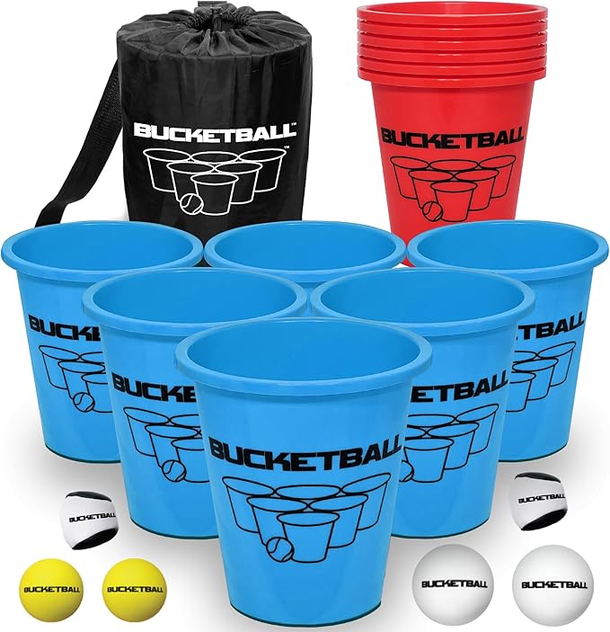 BucketBall | Team Color Edition | Combo Pack (Light Blue/Red): Original Yard Pong Game: Best Camping, Beach, Lawn, Outdoor, Family, Adult, Tailgate, Jumbo, Giant Game