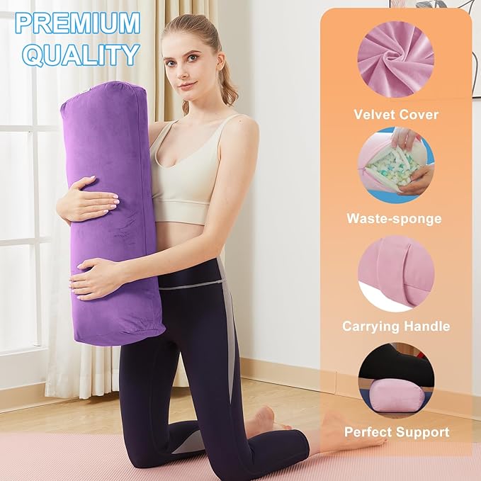 Rectangular Yoga Bolster Pillow, Meditation Pillow for Yin & Restorative Yoga, Filled with Wasted Sponge