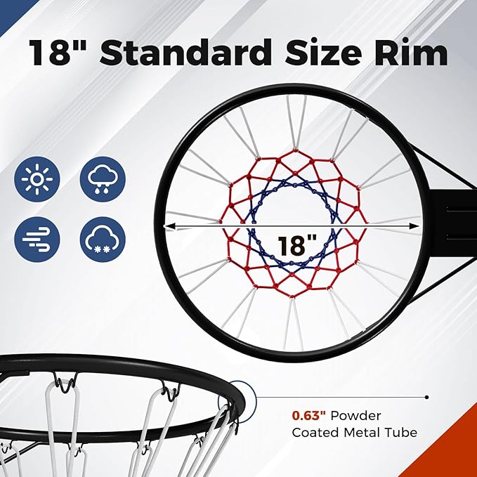 Goplus 18’’/15’’ Replacement Basketball Rim, Wall Door Mounted Basketball Hoop with All Weather Net, Indoor Outdoor Hanging Basketball Rim Goal Outside