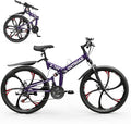 Betterland 26 Inch Folding Mountain Bike, 21 Speeds Full Suspension Foldable Bikes, Dual Disc Brake, High Carbon Steel Frame and Non-Slip Quick Release tire Bicycle for Adult
