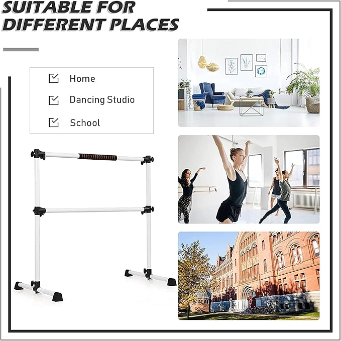 Costzon Portable Ballet Barre, 4ft Freestanding Double Ballet Bar with Adjustable Height, Fitness Dance Bar w/Foam Pads for Stretching, Home Gym Barre Exercise Equipment for Kids & Adults