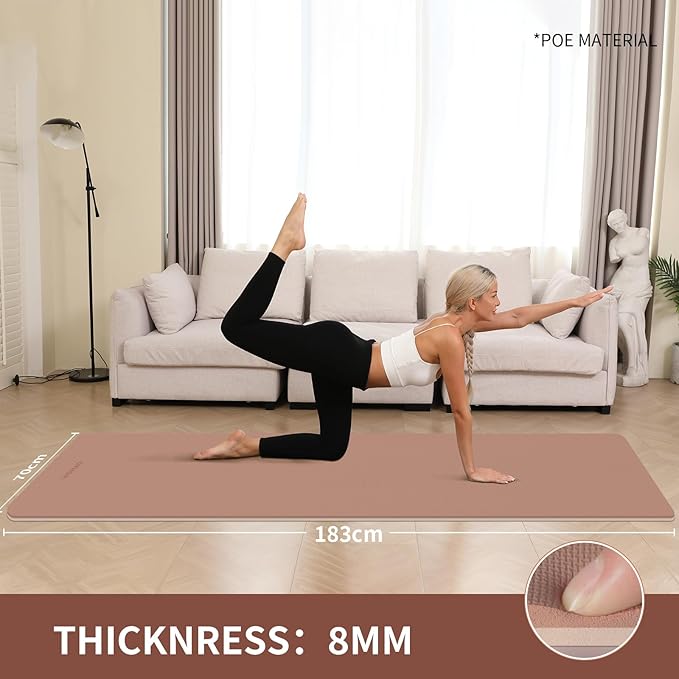 Extra Wide & Thick 8mm Yoga Mat, 72"x31.5" Large Non Slip Exercise Mat, Premium POE Material for Superior Cushioning & Stability, with Strap for Home Gym, Pilates