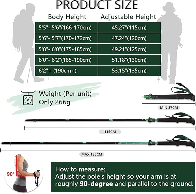 TheFitLife Collapsible Trekking Poles for Hiking – Lightweight Folding Walking Sticks for Men and Women with Extra-Long Foam Handle and Metal Flip Lock
