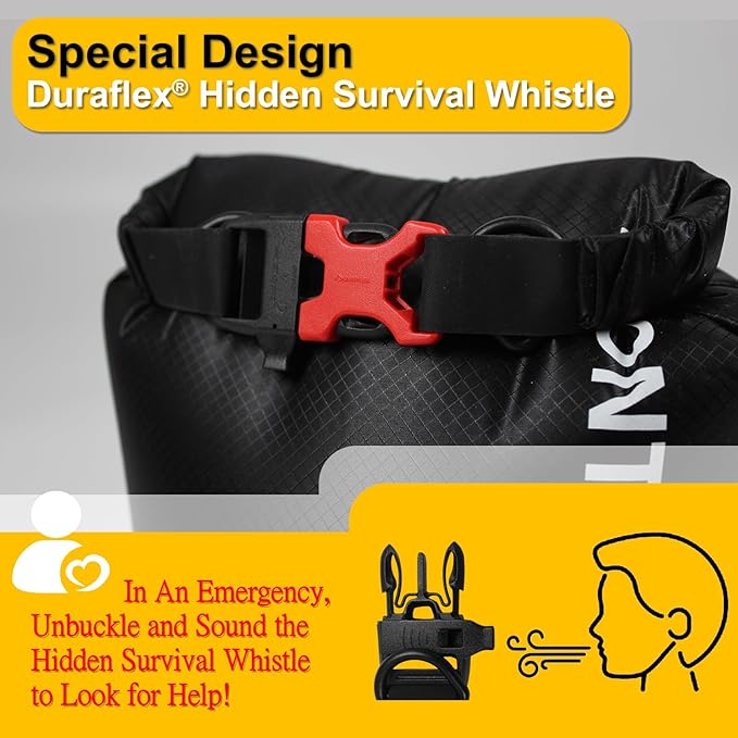 Waterproof Dry Bag with Survival Whistle-Enhanced Tear-resistant CORDURA Fabric-Lightweight Storage Sack for High-Intensity Adventures-Float on Water-Keep Luggage Dry&Organized(10L/Black)