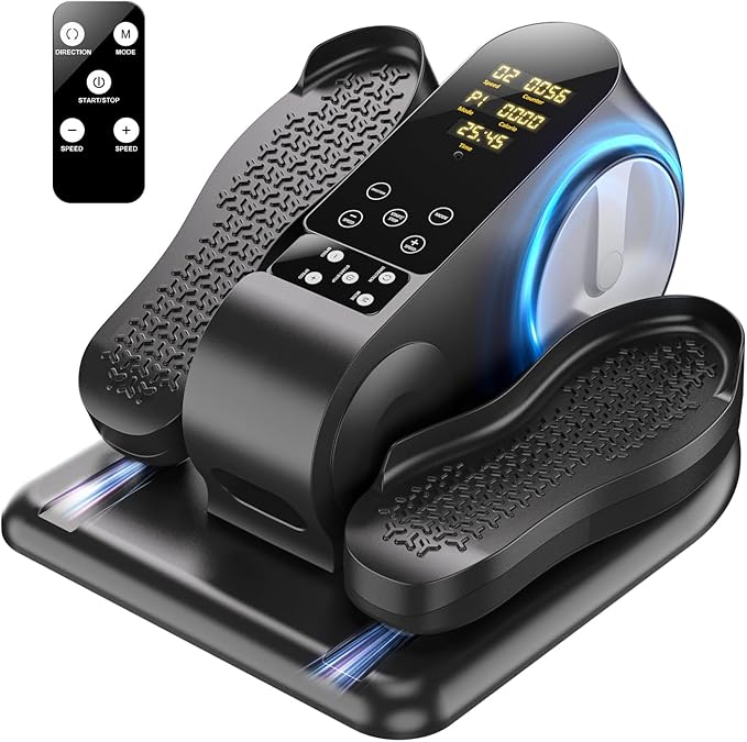 Under Desk Elliptical Machine - Upgraded Model， Ellipse Leg Exerciser for Seniors Fully Assembled, Quiet & Portable，Electric Seated Pedal Exerciser with Remote Control & 12 Adjustable Speeds