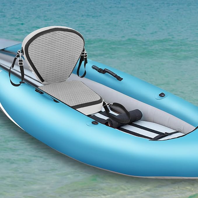Inflatable Kayak Seat with Back Support, Portable Thicken Cushion, Padded Kayak Seats, Adjustable Strap, Paddle Board Seat Replacement for Kayaking Canoeing Drifting Rafting Fishing