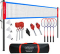Zdgao Badminton Sets for Backyard, Portable Badminton Net with Tension Adjuster, Badminton Racket Set of 4, 3 Nylon Shuttlecocks, Boundary Line and Carry Bag for Backyard Beach Family Games