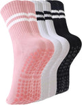BONANGEL Pilates Socks with Grips for Women, 3 Pairs Womens Grippy Yoga Ballet Barre Hospital Gym Athletic Socks
