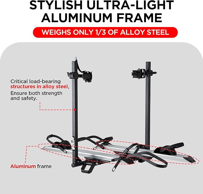 Hitch 2-Bike Rack Fellow, 200 lbs Capacity E-Bike Carrier for Cars Trucks SUVs Minivans RV, Trailer, Foldable Platform Mount, Up to 5’’ Fat Tire Bicycle for 2’’ Receiver