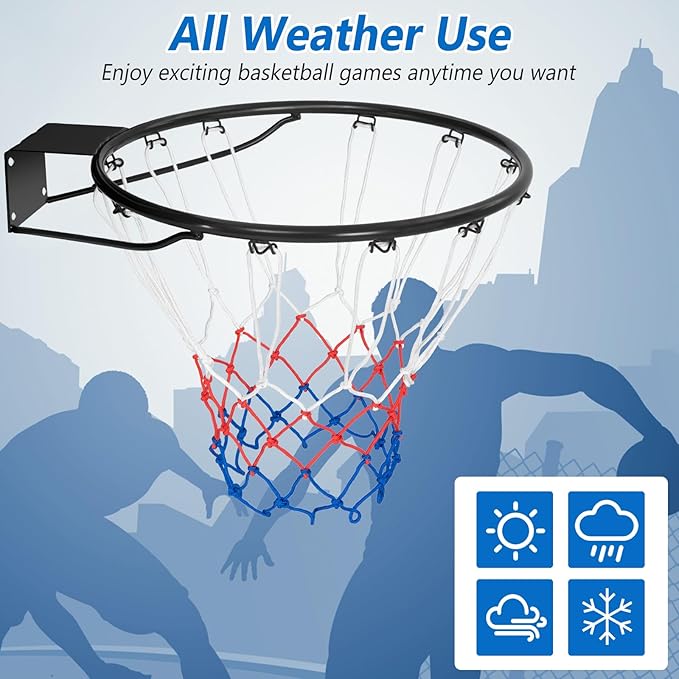 Goplus 18’’/15’’ Replacement Basketball Rim, Wall Door Mounted Basketball Hoop with All Weather Net, Indoor Outdoor Hanging Basketball Rim Goal Outside