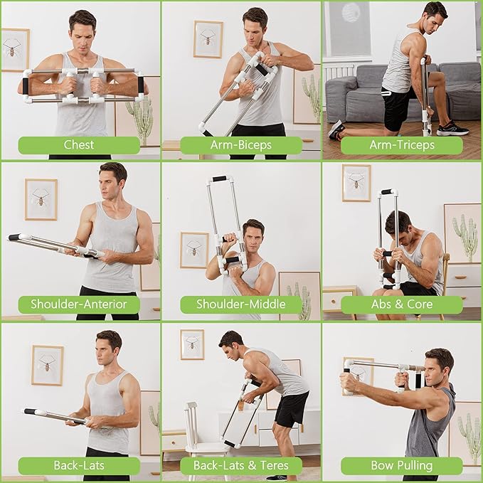 GoFitness Push Down Machine - Chest Exerciser at Home Workout Equipment, Arm Trainer - Portable Spring Resistance Exercise Gym Kit for Home, Travel or Outdoors