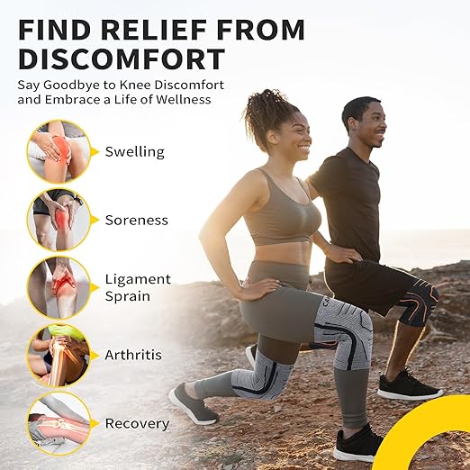 CAMBIVO Essential Series Knee Brace for Women and Men with Side Stabilizer (2 Pack), Lightweight Knee Compression Sleeves for Knee Pain Relief, Running, Workout and Daily Activities (Gray, X-Large)