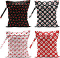 4 Pack Cute Line Circle Cherry Wet Bag Waterproof Washable Reusable Wet Dry Bag for Swimsuit Bathing Dirty Clothes Cloth Diaper Travel Beach Pool Yoga Gym Toiletries Travel Beach Essentials