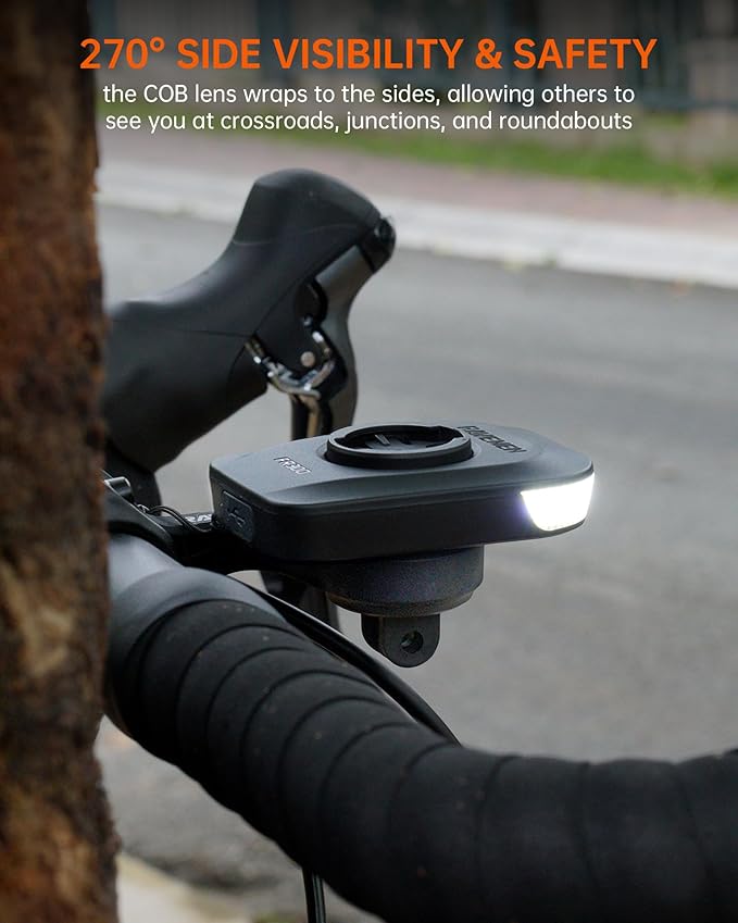 RAVEMEN FR300 Compatible with Garmin/Wahoo Bike Computer, 300 Lumen Warning Flashing 6 Modes Cycling Computer Accessories with Auto On Off, USB C Rechargeable for Road Bike (Patent Protected)