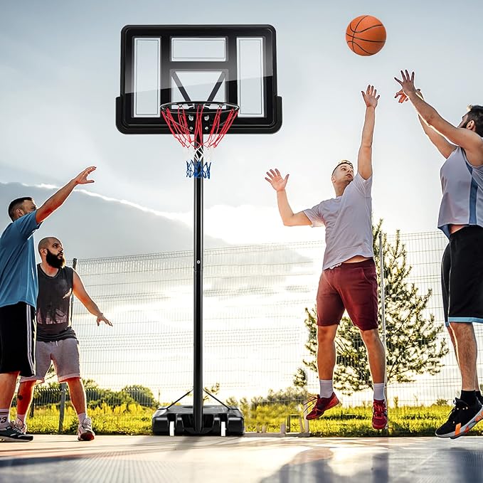 Goplus Portable Basketball Hoop, 10FT Height Adjustable Basketball Goal w/44‘’ Shatterproof Backboard, Outdoor Basketball Stand for Adults Backyard Driveway